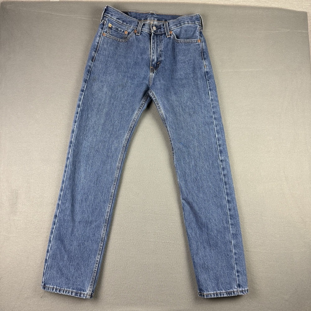 Levis 505 Mens 30x32 Straight Fit Denim Medium Wash Jeans Stained Workwear